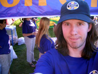 James Ritzman at an Oregon Chai tent doing promotional modeling work on the 4th of July at Gasworks Park in Seattle, Washington, USA