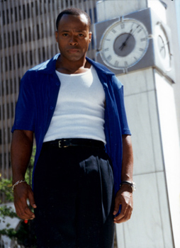 male model ernest by clock